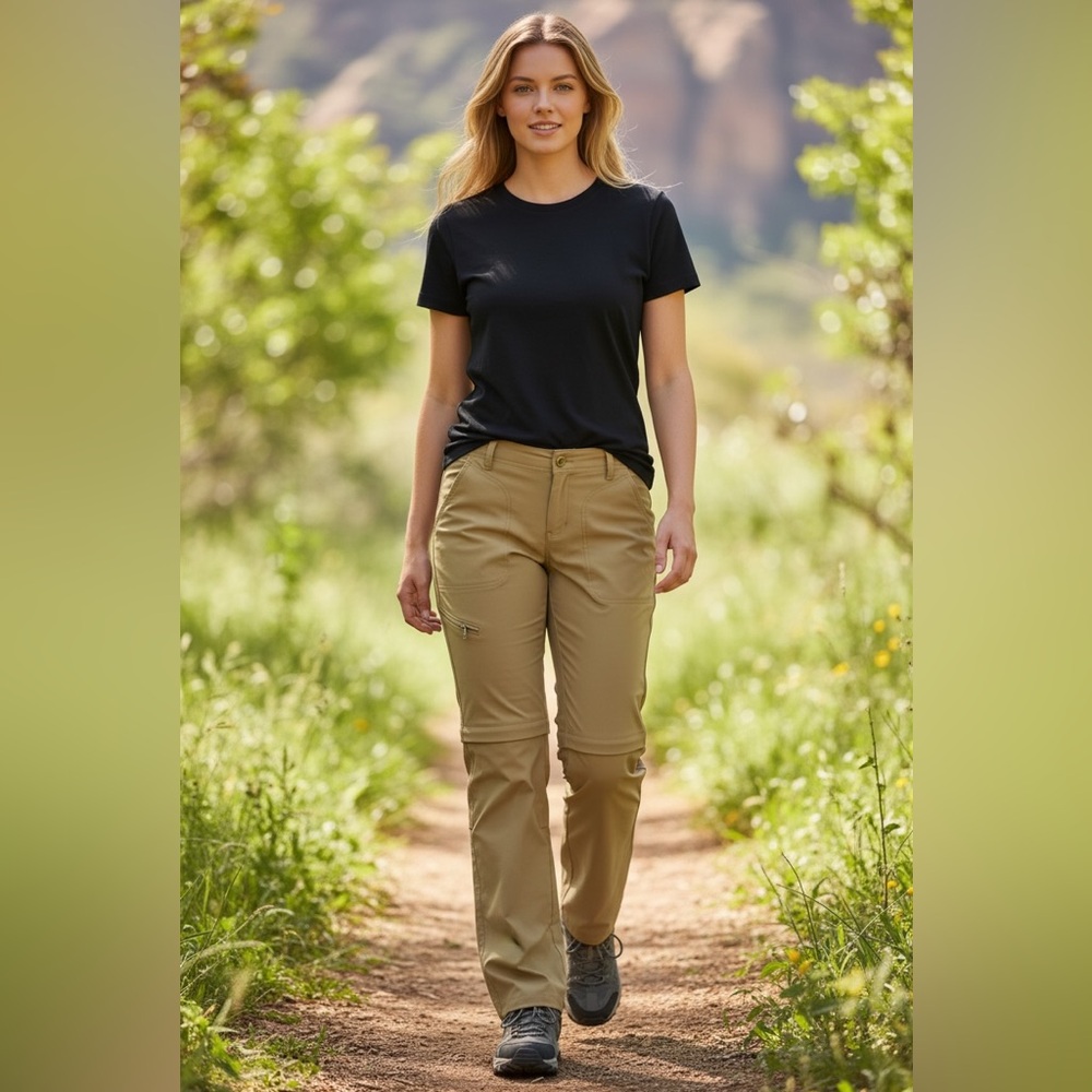 Patagonia Khaki Convertible Hiking Jumpsuit with Black Top